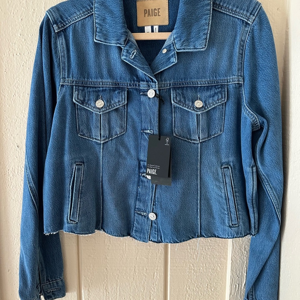 NEW PAIGE CROPPED ROWAN STRETCH DENIM JEAN JACKET WOW! M